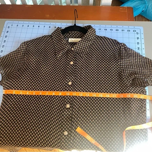 New York City Design Company Chic Black and Tan Button-Up Blouse 100% Silk XL - Picture 6 of 11